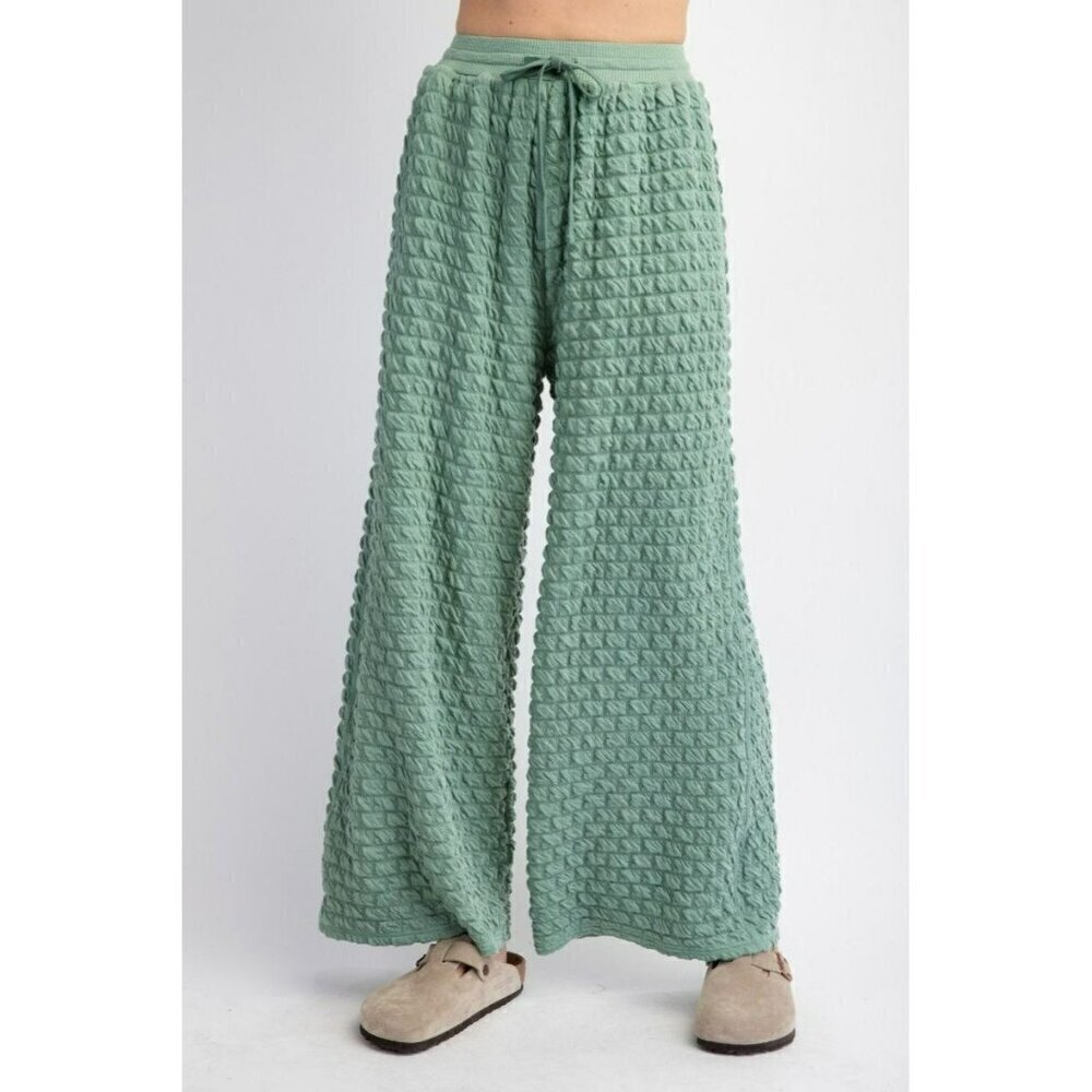 Cloud Nine Pillow Puff Textured Hacci Lounge Pants in Sage Green - Picture 4 of 5